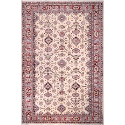 Southwestern Super Kazak Eden Beige/Red Hand Knotted Wool Rug - 12'0'' x 16'0''