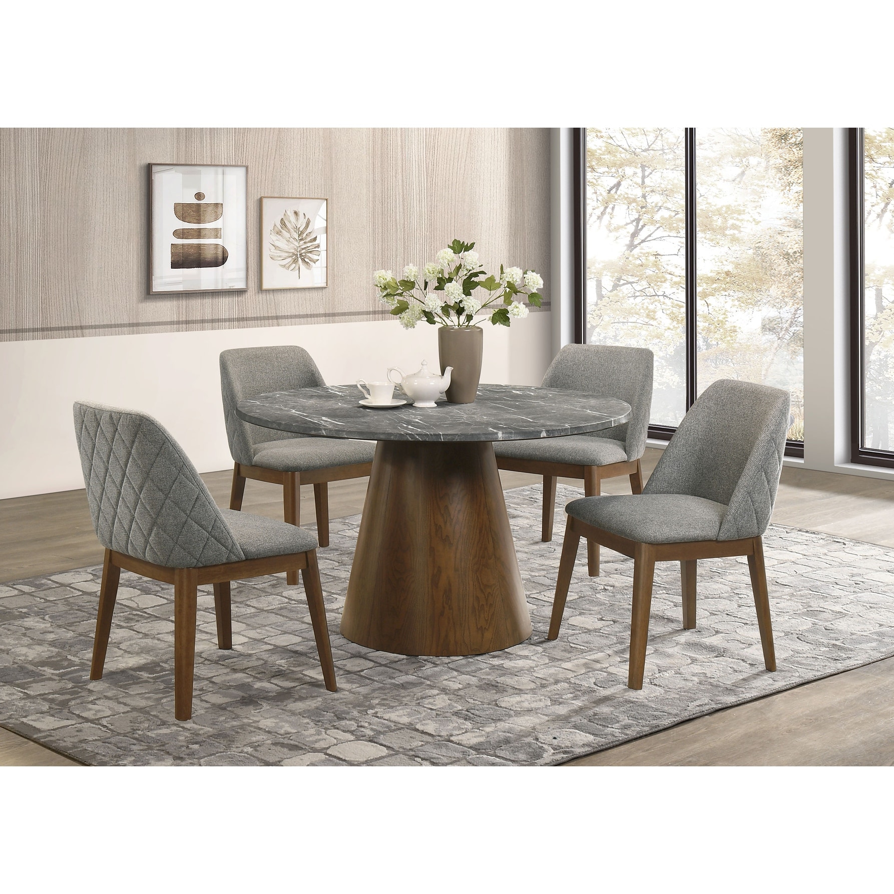 Franklin 5-piece 50-inch Round Dining Table Set Grey and Dark Oak