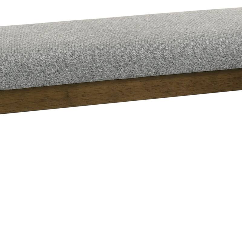 Lyoi Dining Bench, 47 Inch Gray Rectangular Fabric Seat, Brown Wood