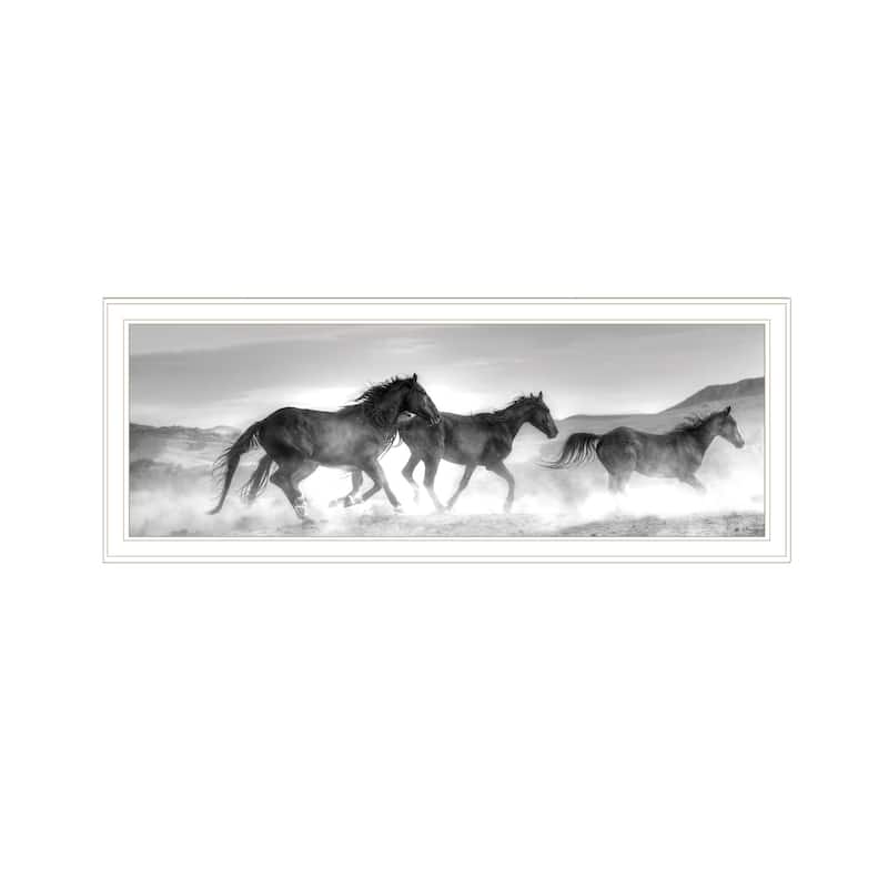 TrendyDecor4U Coastal "Horses Rolling By" Framed Print Wall Art - White