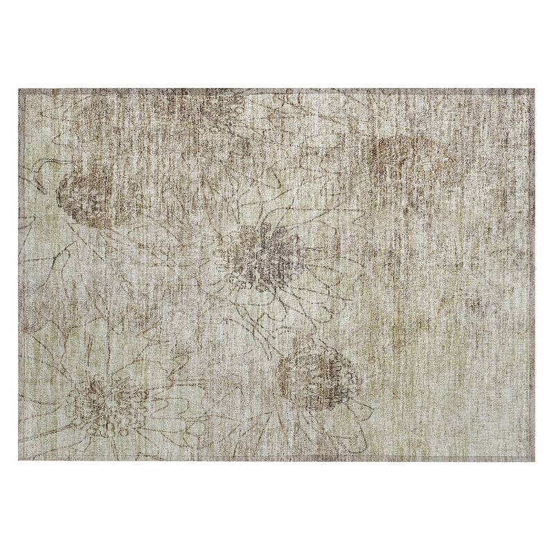 Machine Washable Indoor/ Outdoor Contemporary Floral Chantille Rug