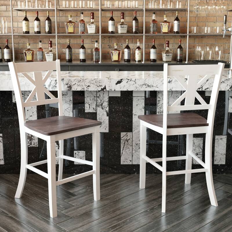 Commercial Grade Wooden Counter Height Stool, Set of 2 - White Wash