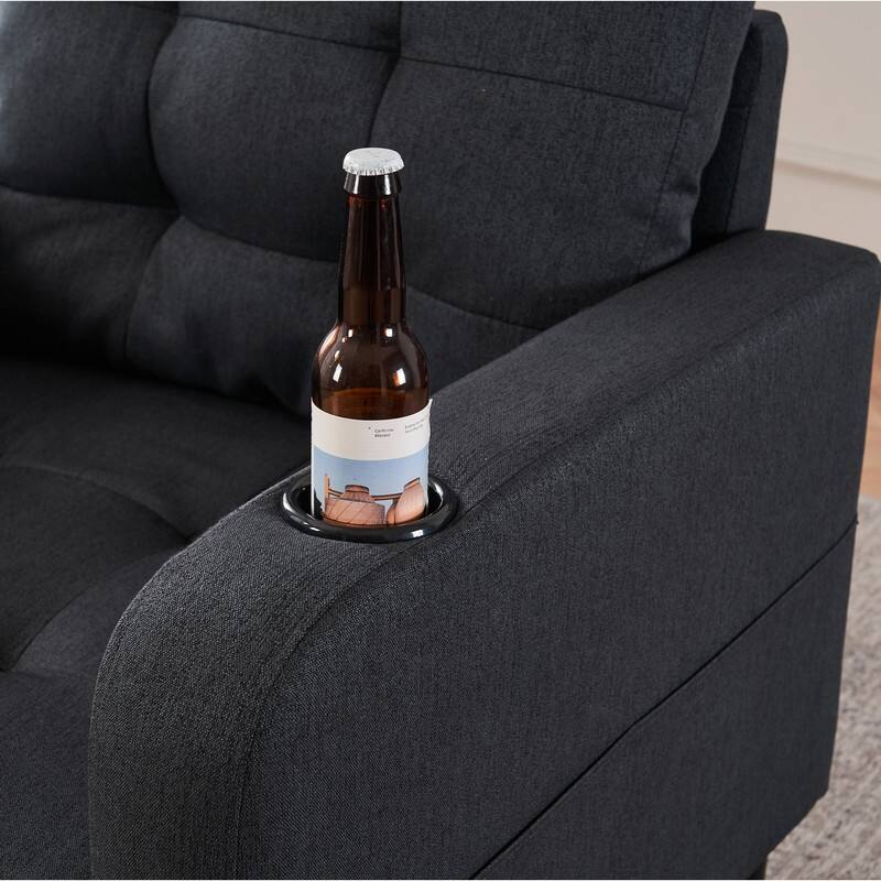 Living Room Upholstered Chair with Ottoman Set,Single Sofa with Cup Holders and Ottoman Storage