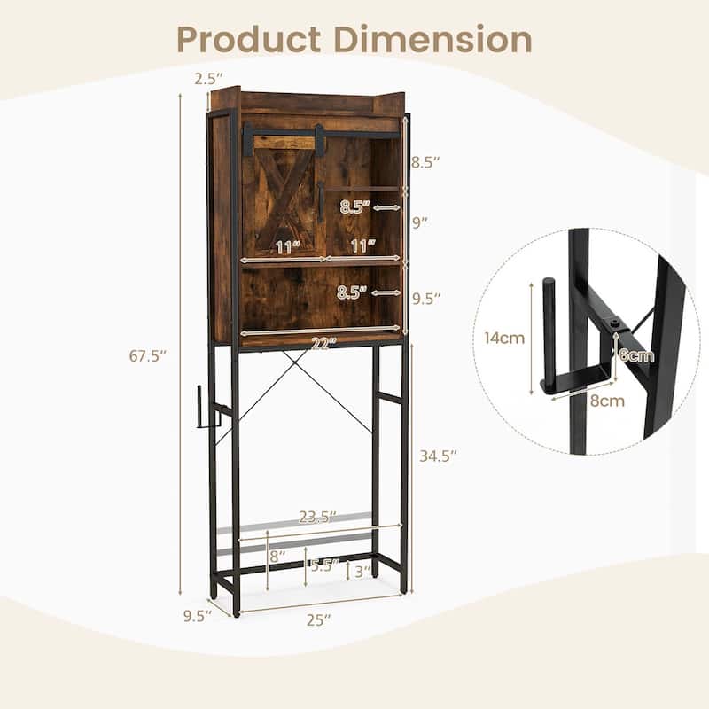 Over-The-Toilet Storage Cabinet Bathroom w/ Sliding Barn Door
