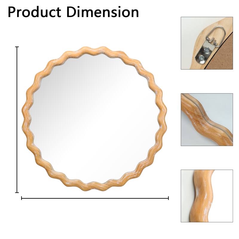 27.5 Inches Round Wavy Wall Mirror For Bathroom Vanity,Wooden Farmhouse Circle Mirrors