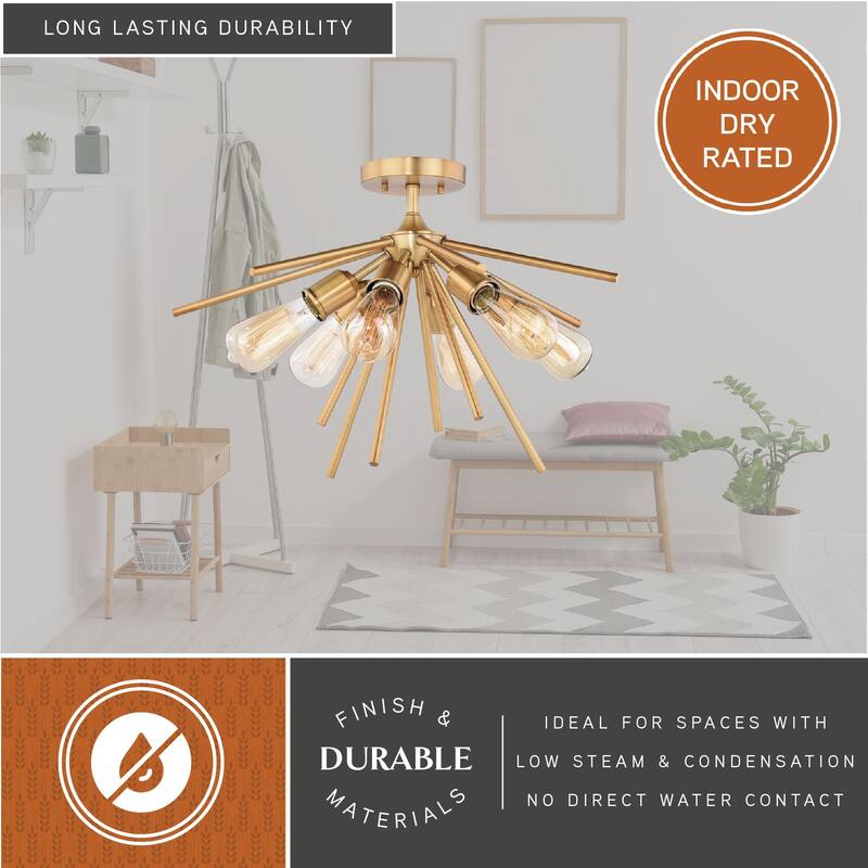 Estelle 24-in W Mid-Century Modern Sputnik Semi Flush Mount Ceiling Light - 24-in W x 14.5-in H x 24-in D