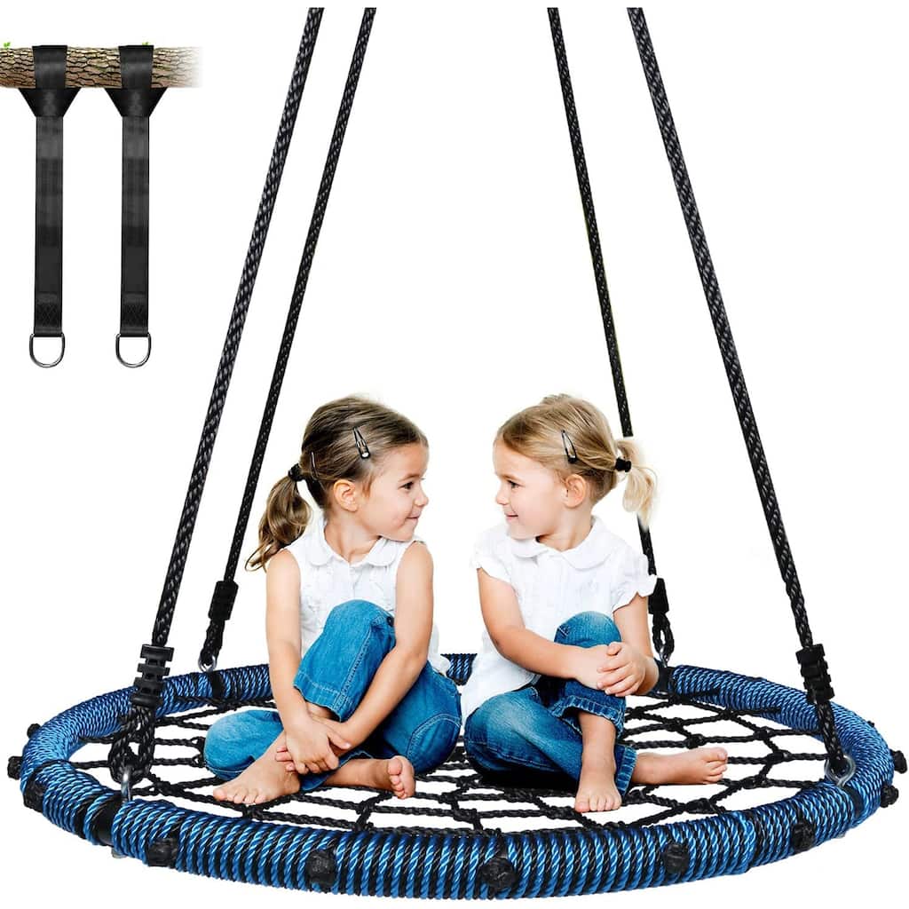 750lbs 40“ Spider Web Saucer Tree Swing for Kids Adults, Outdoor Net Swing with Steel Frame and 2 Hanging Straps