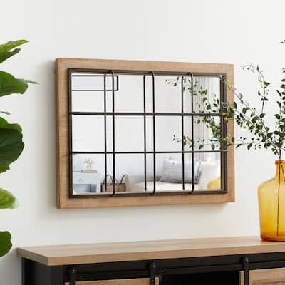 Glitzhome 32"H Large Farmhouse Wooden Metal Windowpane Accent Wall Mirror - 32"