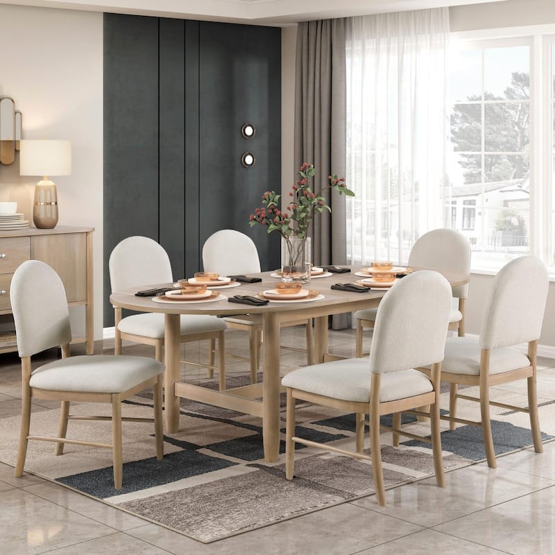 5/7-Piece Classic Luxury Natural Finish Dining Furniture Set with Oval Dining Table and Beige Upholstered Seat Back Chairs