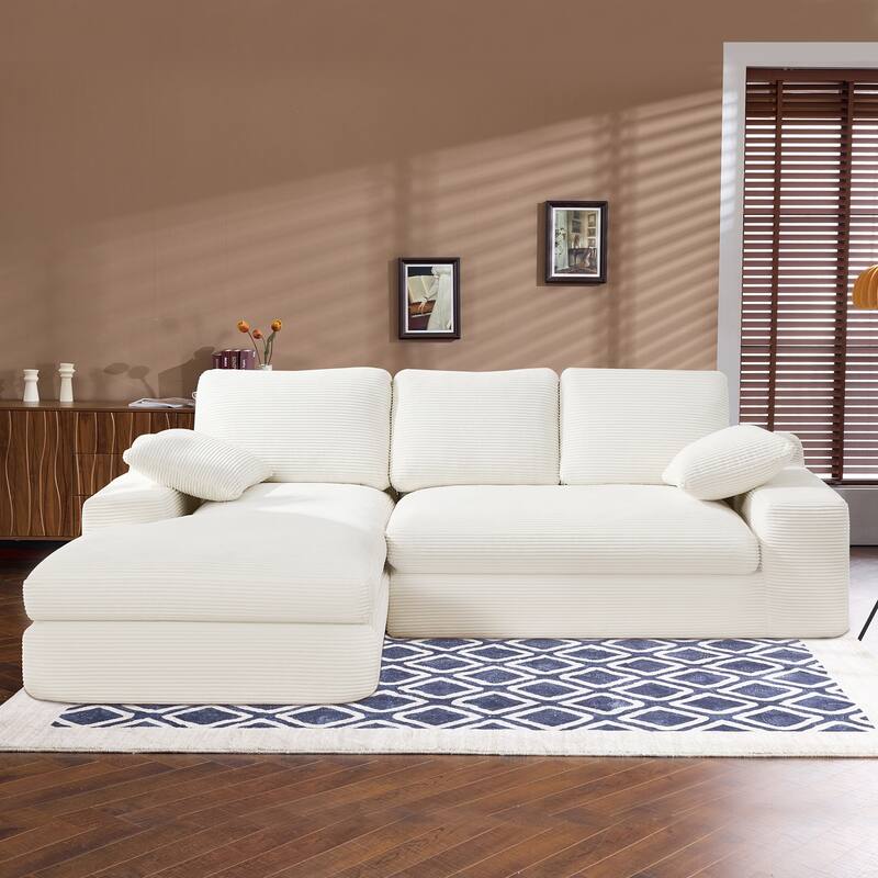 Roomfitters Corduroy Compressed Sofa with 3 Back Cushions & 2 Pillows, Soft Skin-Friendly Couch for Cozy Living Room