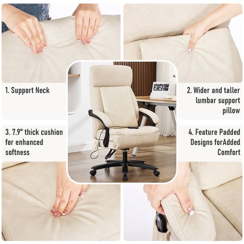 500Lbs Massage Reclining Executive Office Chair, Faux Leather High Back Ergonomic Office Chair With Footrest