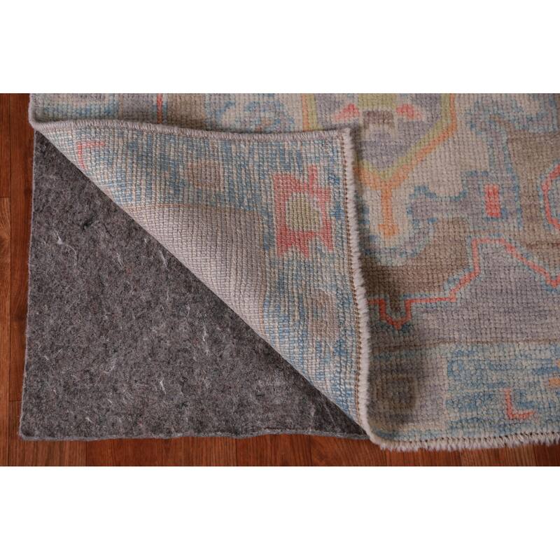 Hand Knotted Oriental 100% Wool Carpet Transitional Geometric Purples Oushak Runner Rug - 11' 11'' X 2' 10''