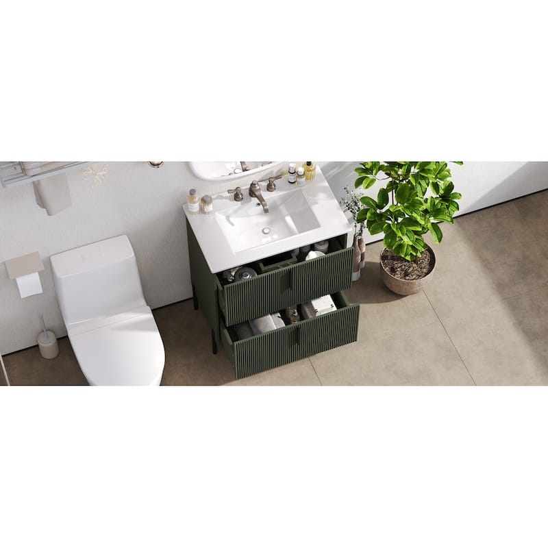 Bathroom Vanity with Ceramic Sink and Drawers
