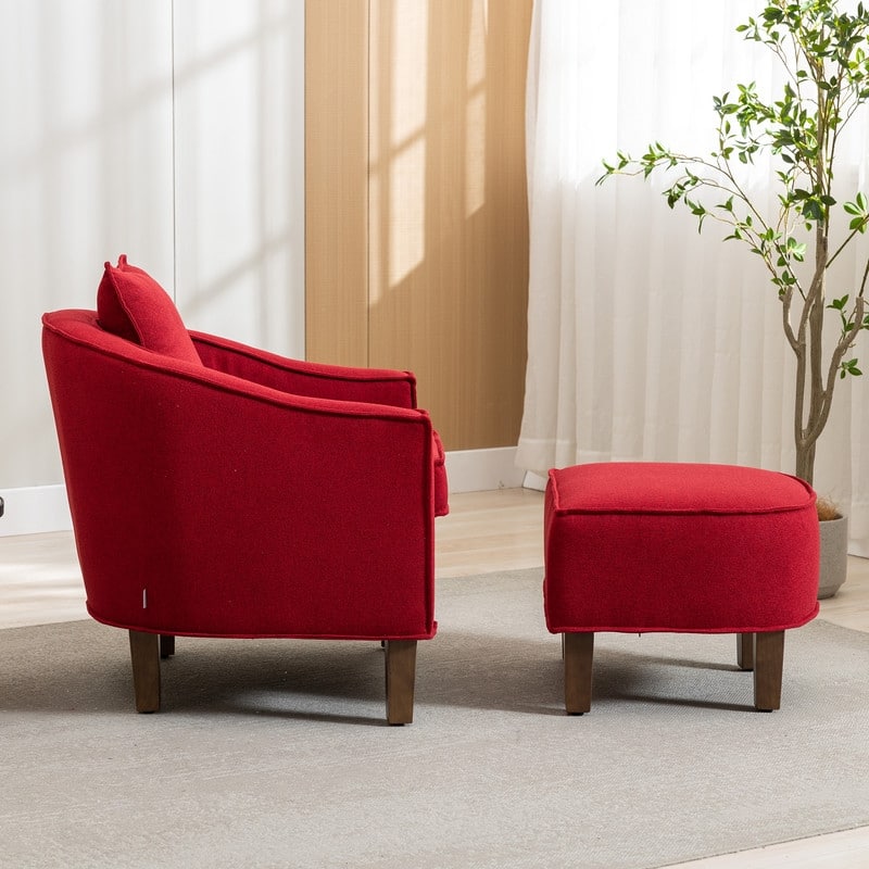 SEYNAR Mid Century Modern Barrel Chair Upholstered Club Accent Chair with Ottoman