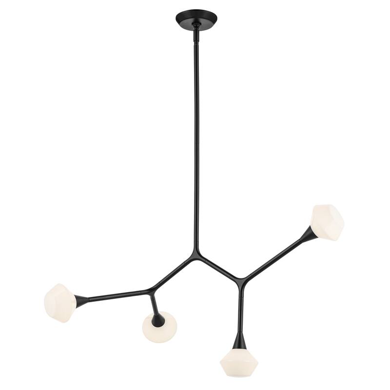 Cassius 39.5 Inch 4 Light Convertible Chandelier with Opal Glass in Black