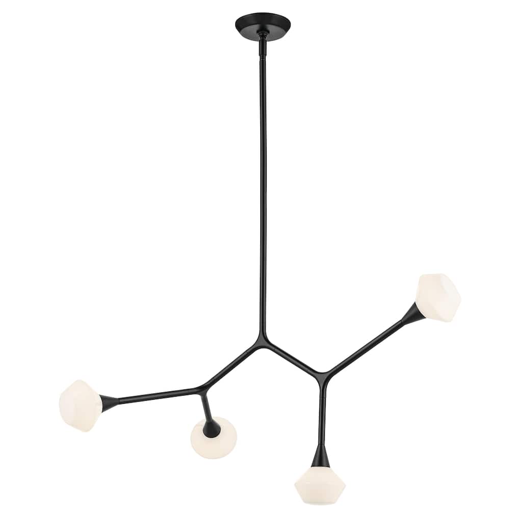 Cassius 39.5 Inch 4 Light Convertible Chandelier with Opal Glass in Black