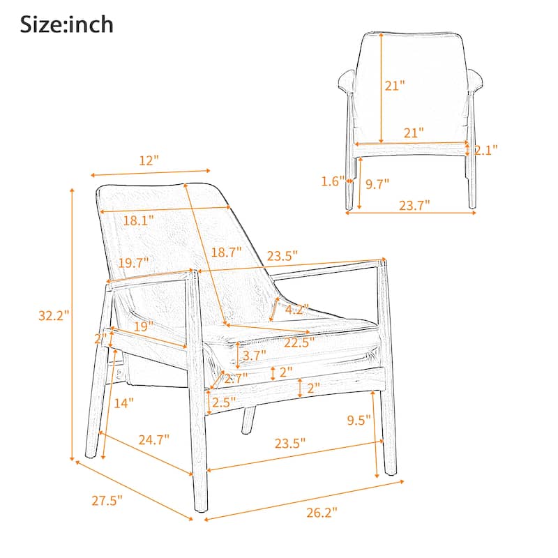 Modern Armchair for Living Room with Solid Wood Frame, Reading Leisure Chair with High Back, Small Space Accent Chair