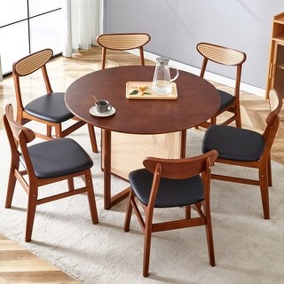 Ancient Style Solid Wood Round Dining Set with Rattan Table Legs ...