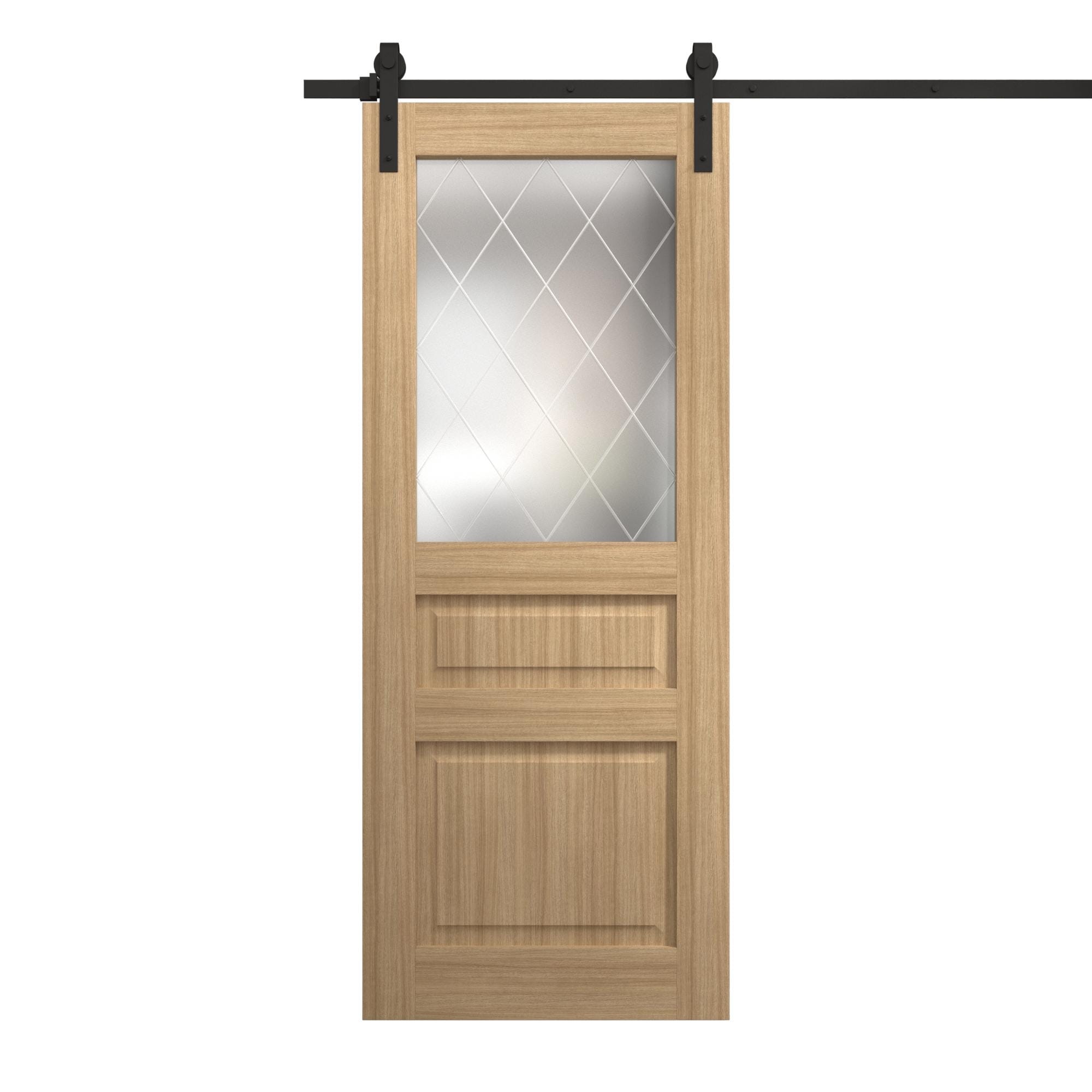 Modern Barn Door 18 x 80 inches | Ego 5011 Natural Oak | 6.6FT Rail Track Heavy Hardware Set | Solid Panel Interior Doors