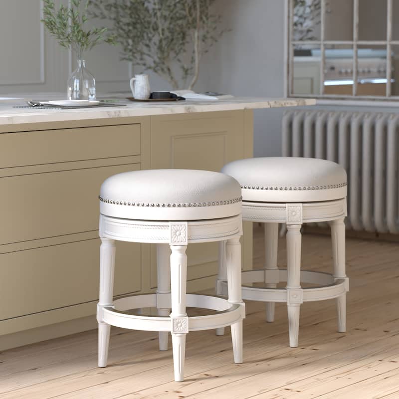 New Ridge Home Goods Chapman Counter-Height Backless Swivel Bar Stool - Counter Height - Farmhouse White/Gray Seat