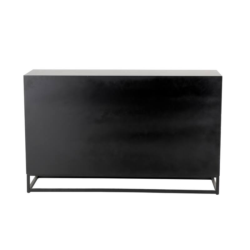 Wooden Handmade Carved Pebbled 3 Door Sideboard with Black Metal Frame - Brown - Roche River Decor