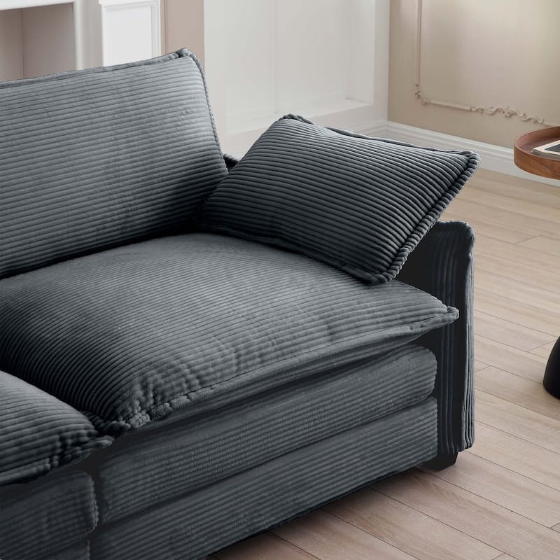 Corduroy Fabric Single Sofa Chair, Comfy Upholstered Reading Lounge Chair, Single Sofa with Removable Armrests & Pillow