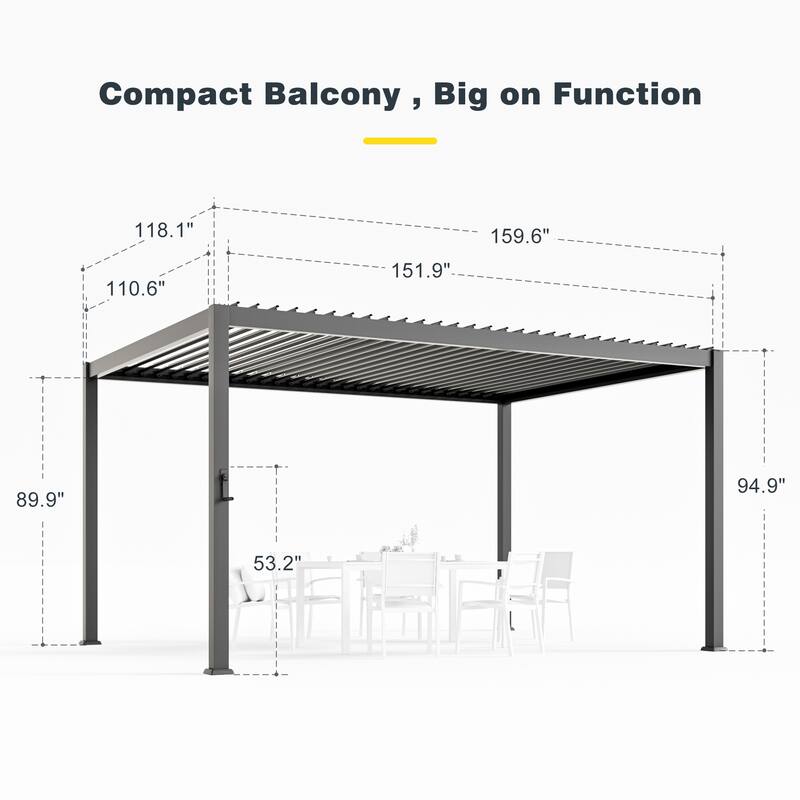 Patio Louvered Pergola with Adjustable Roof, Aluminum Steel Pergola