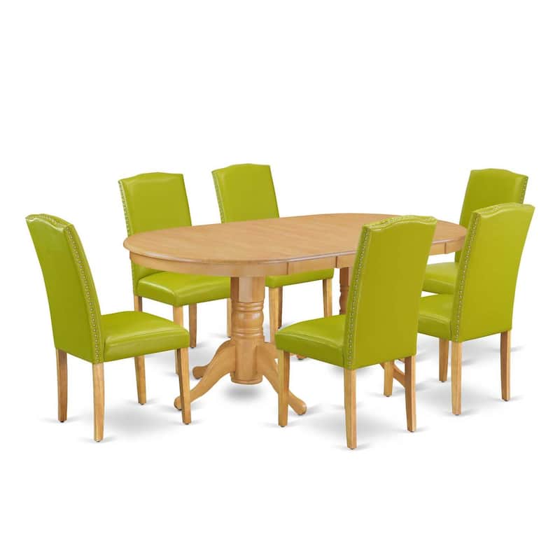 Elegant Dining Set 7Pc - Table w/ Butterfly Leaf & 6 Chairs - Modern Oak Leg Design