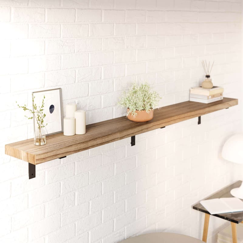 Wallniture Cervo 60-72-84 inch Long, Floating Wood Wall Shelf with Heavy Duty Brackets for Home Decor, Storage and Organization - 72''