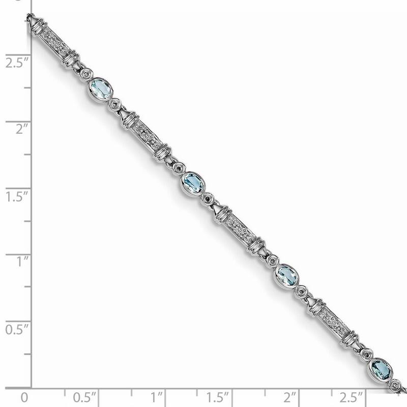 Curata 925 Sterling Silver Textured Polished Fancy Lobster Closure Aquamarine and Diamond Bracelet