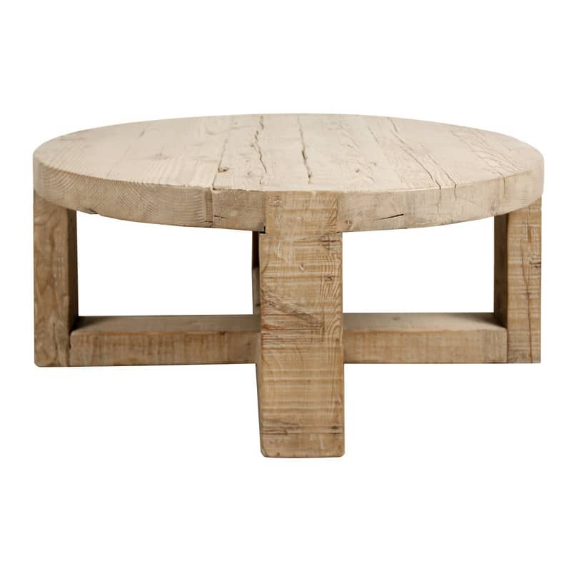 50" Capri Round Coffee Table Cross Leg, Weathered Natural Wood