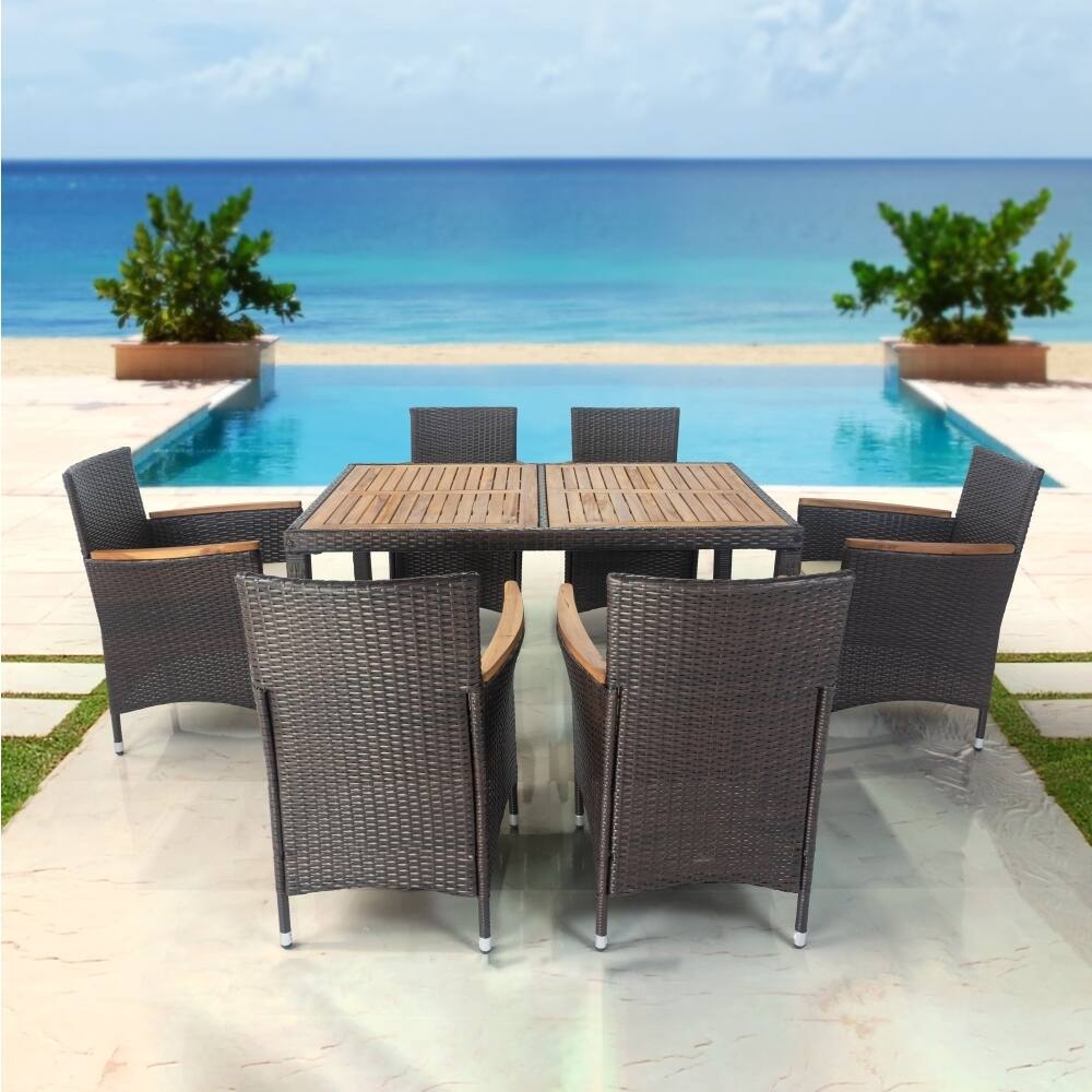 7 Piece Outdoor Dining Set with Acacia Wood Top