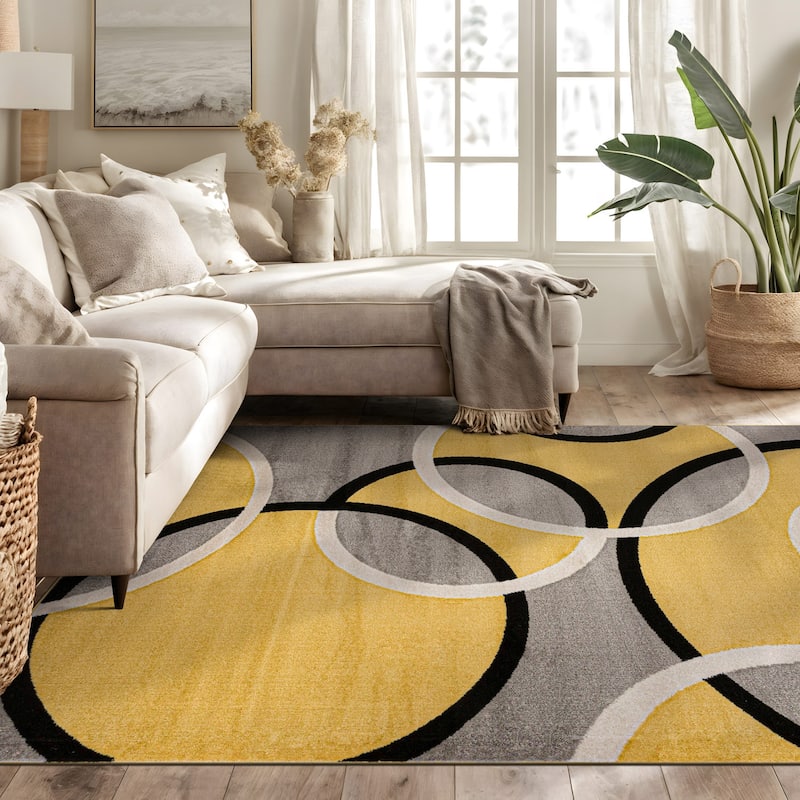 World Rug Gallery Modern Abstract Circles Area Rug - 6'6" x 9' - Yellow - Runner