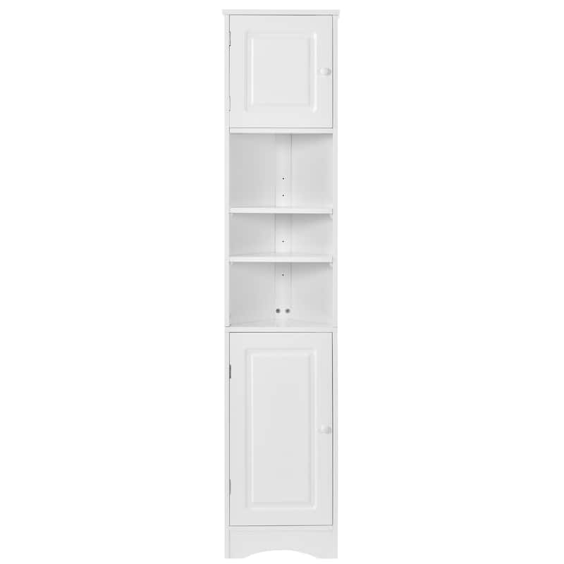 Multi-Functional Corner Cabinet Tall Bathroom Storage Cabinet With Two Doors And Adjustable Shelves