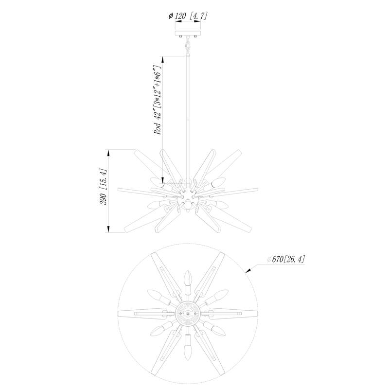 6 - Light Natural Metal Wood Sputnik Sphere Chandelier