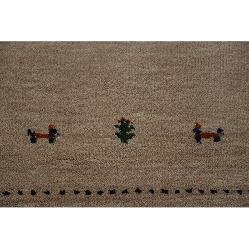 Hand Knotted Oriental 100% Wool Carpet Tribal Animal Pictorial Peach Gabbeh Runner Rug - 4' 8'' X 2' 3''