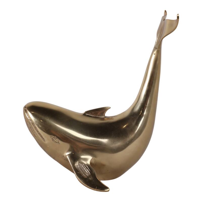 Metal Sculpture Whale Ocean-Inspired Decorative Figurine - 11" Gold - 8" x 7" x 11"