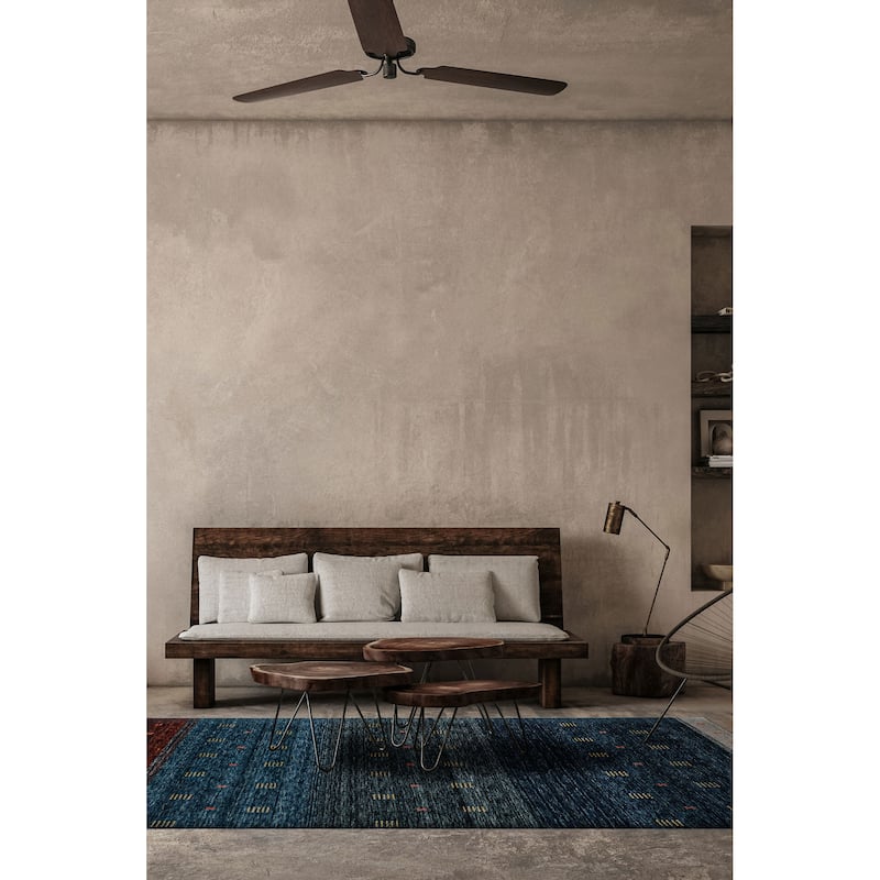 ECARPETGALLERY Hand Loomed Kashkuli Gabbeh Navy Wool Rug - 6'8 x 8'1