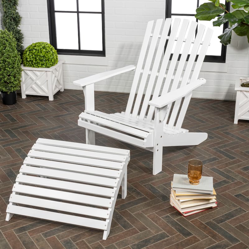 Shoreham 2-Piece Traditional Rustic Acacia Wood Adirondack Chair with Detachable Ottoman, by JONATHAN Y