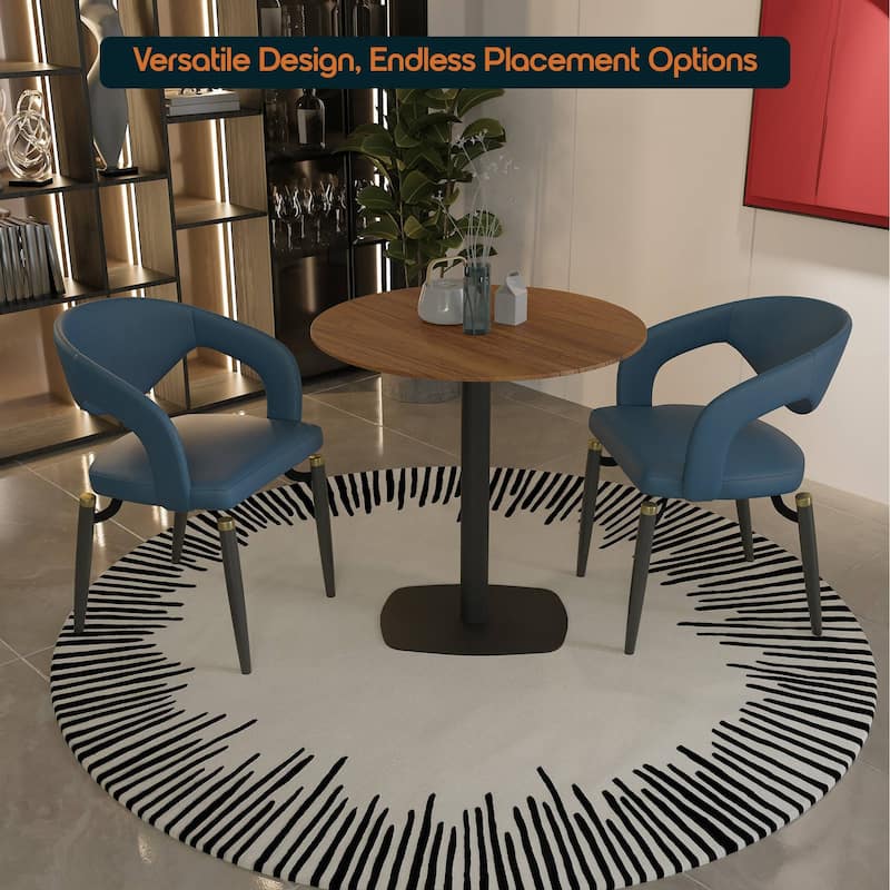 Vail Round Dining Table with 27 in. MDF Tabletop in Black Stainless Steel Square Base Accent Kitchen Table