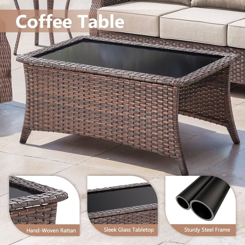 Artisan 8-Piece Patio Brown Wicker Sofa Conversation Set with 6-Inch Thick Cushions