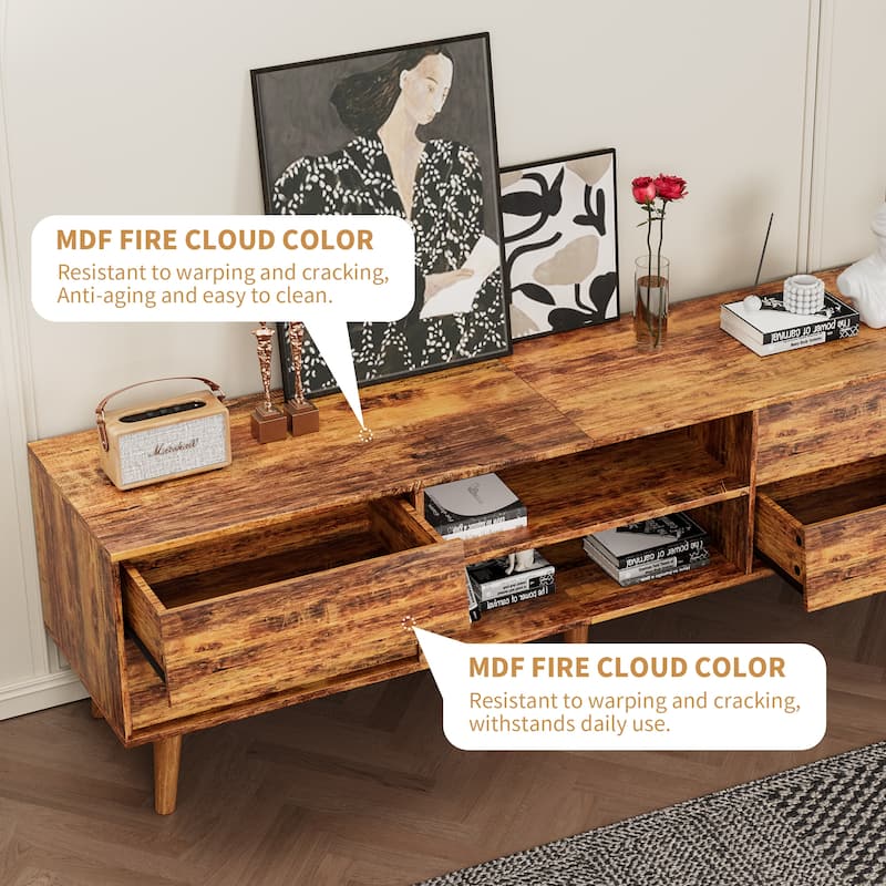 63'' TV Stand with Bevel Design, 4 Drawers and 2 Shelves, Entertainment Center for Living Room or Bedroom