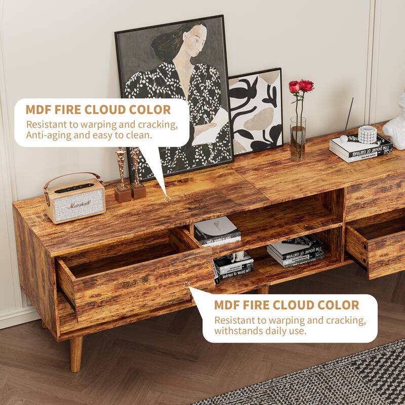Black 63-Inch TV Stand with Storage Drawers & Shelves - Vintage Design, Solid Wood Legs