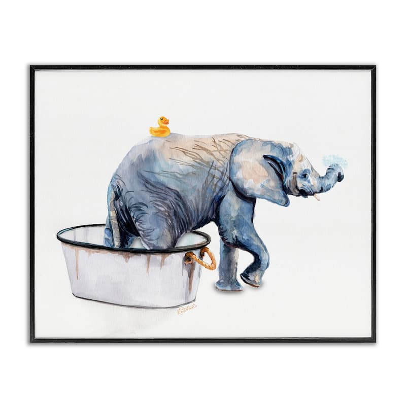 Stupell Charming Rustic Elephant In Bubble Bath Painting Framed Wall Art - 30 x 24 - Black