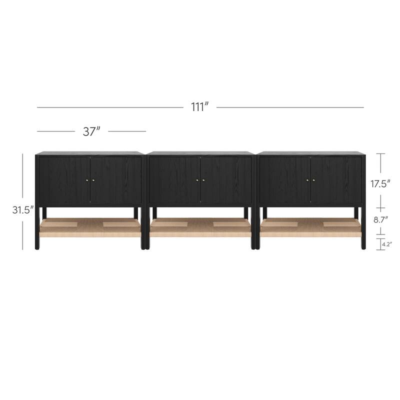 Meads Mid Century Modern Solid Wood Kitchen Cabinet with Adjustable Interior Shelf and Seagrass Bottom Storage