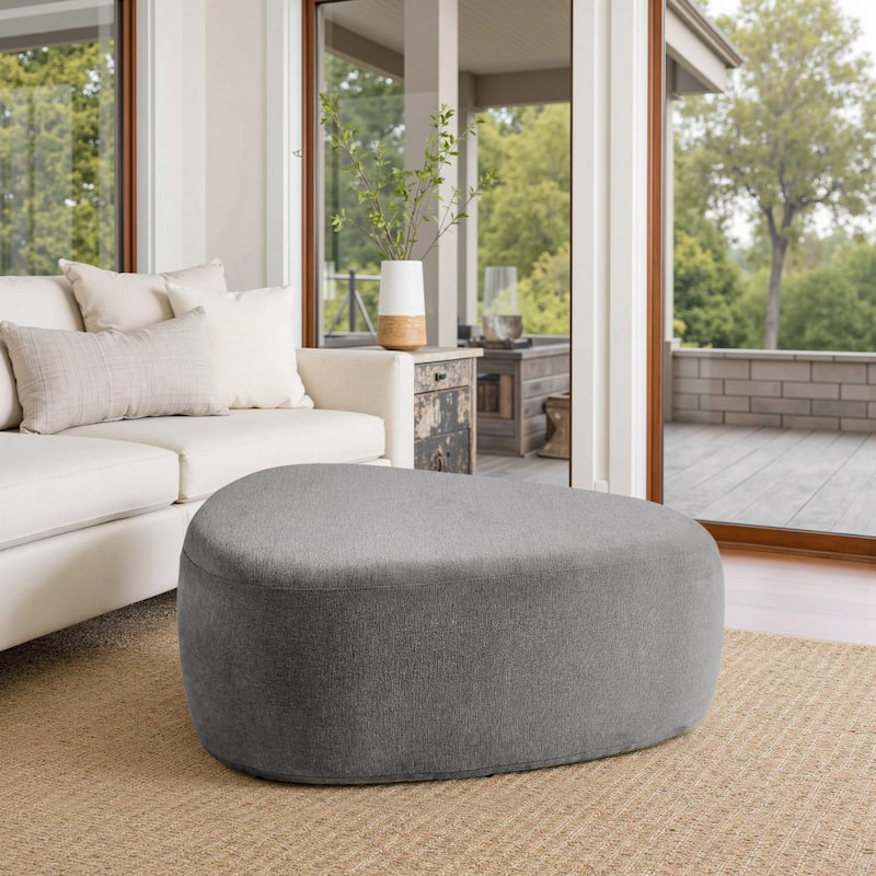 Leon 43" W Modern Oversized Chenille Triangular Cheese Ottoman - Grey