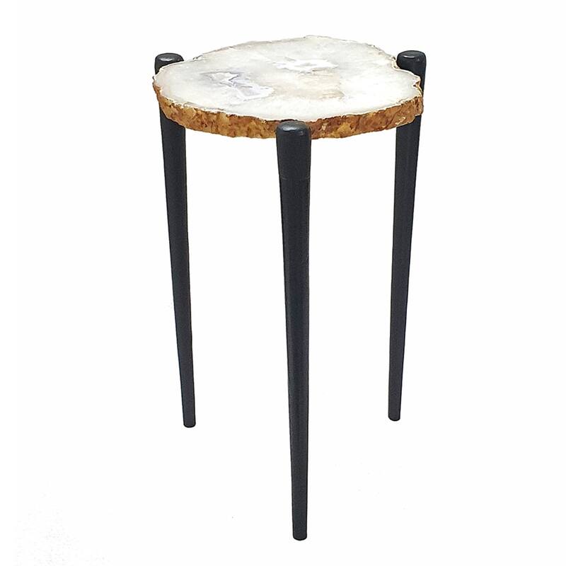 Agate Side Table with Metal Legs - 17.75" - Black and White