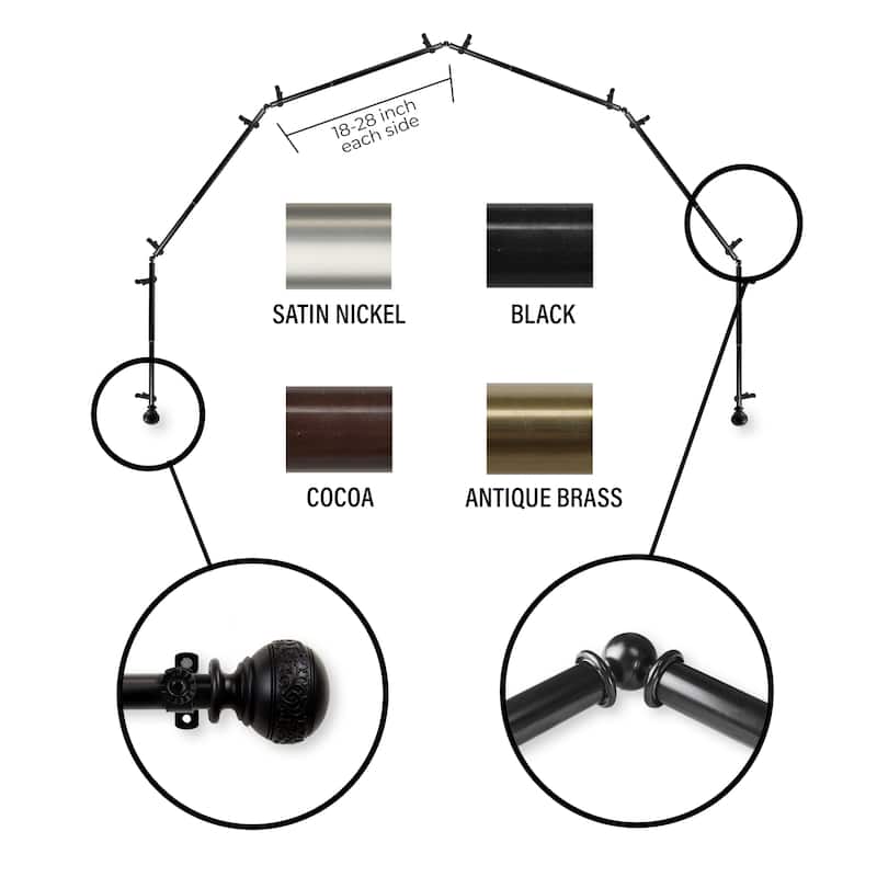 InStyleDesign 13/16" Nadine 6-Sided Bay Window Curtain Rod (18-28 inch each side) - Black