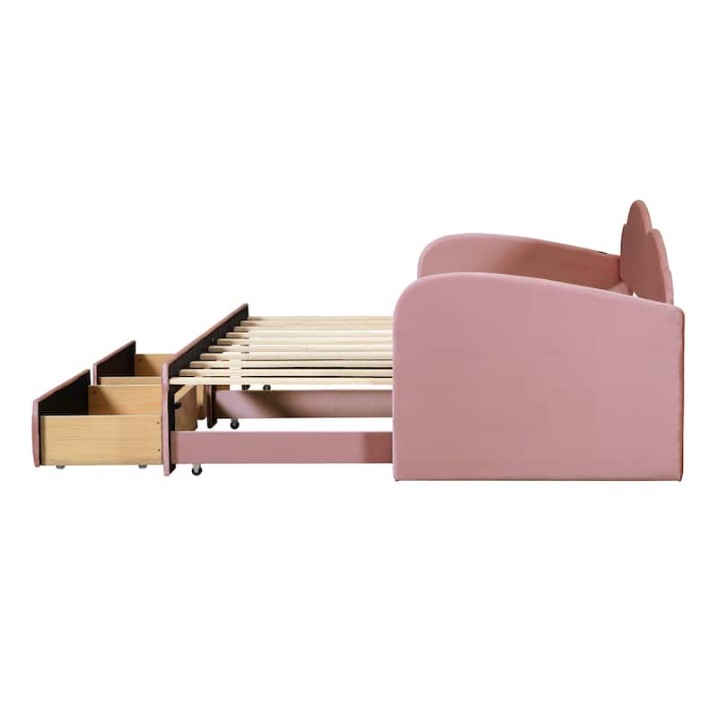 Twin Cloud Velvet Daybed with Trundle, Drawers, and USB
