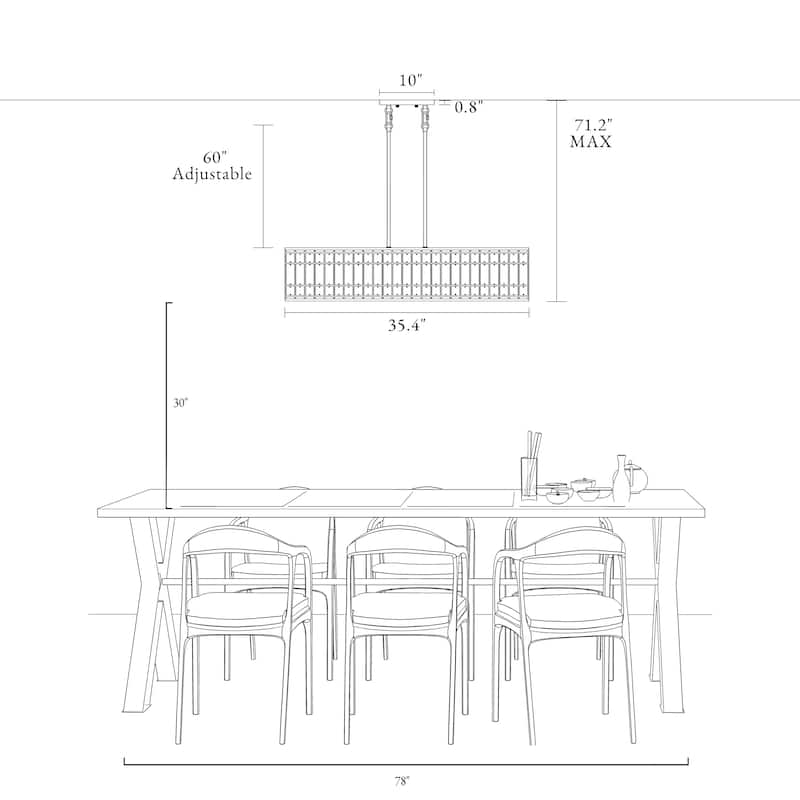 Modern 4-Light Crystal Chandelier Black Rectangle Kitchen Island Lights - L35.4" x W8.9" x H71.2" Max
